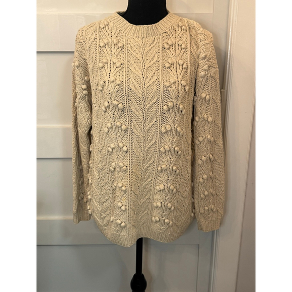 VTG Ann Taylor Silk Cotton Bobble Cable Knit Sweater Womens M Cream Chunky Cozy